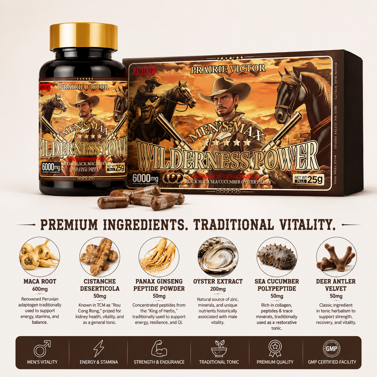 Men's Max Vitality Support: Wilderness Power | 6000 MCG | EXTRA STRENGTH