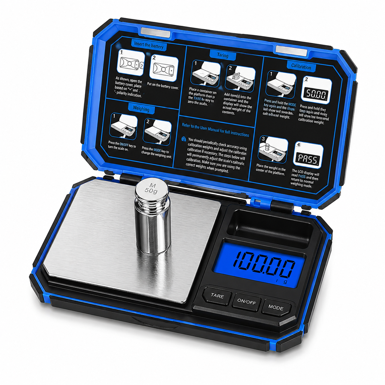 Digital Pocket Scale, 200g x 0.01g, High-Precision Gram Scale with 50g Calibration Weight, 6 Units, for Powder, Supplements, Jewelry