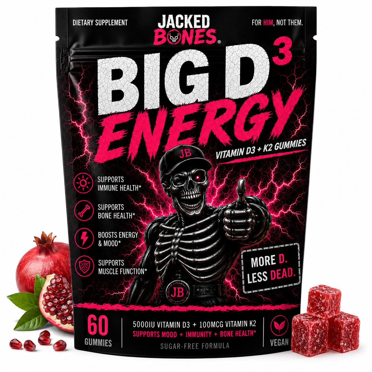JACKED BONES® Big D³ Energy: D3 + K2 Gummies