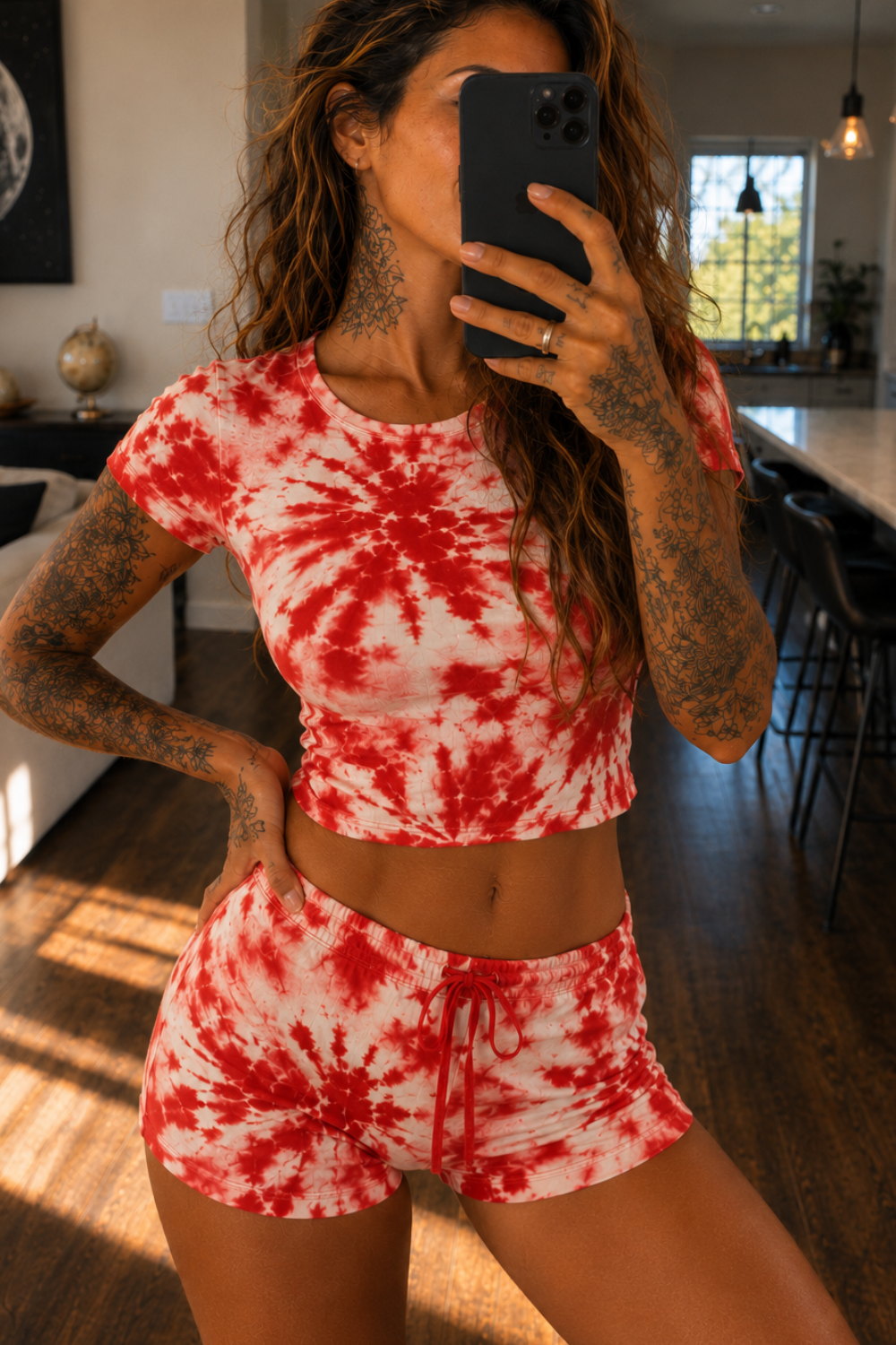 Red : Sandblasted Tie Dye Women's Leisure Pajama Set