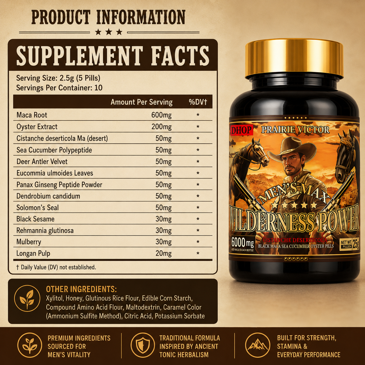 Men's Max Vitality Support: Wilderness Power | 6000 MCG | EXTRA STRENGTH